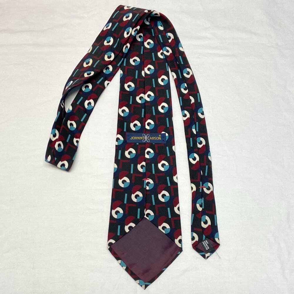 Vintage Johnny Carson MCM Tie Geometric Black Red White Retro Print - Picture 5 of 7